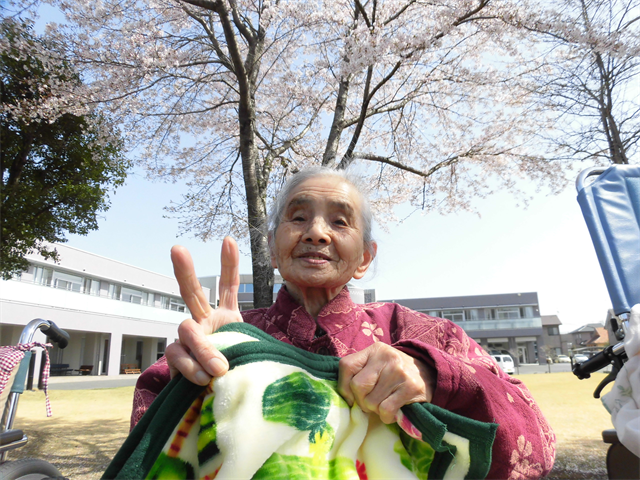 中庭でお花見