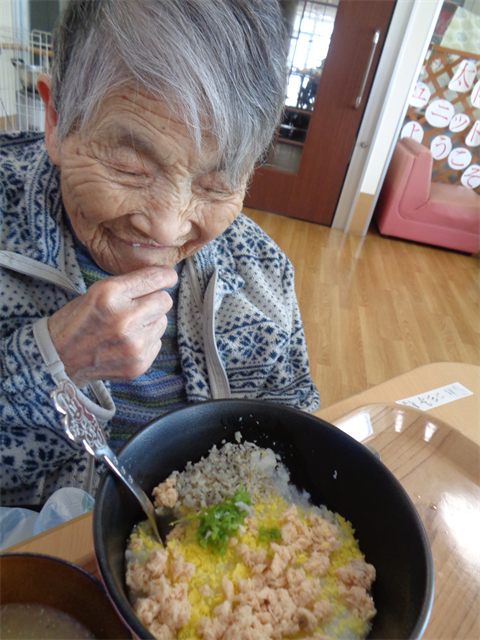 昼食に鮭シラス丼
